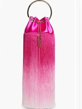 Jimmy Choo Bon Bon Small Fringed Satin Bucket Bag - Fuchsia